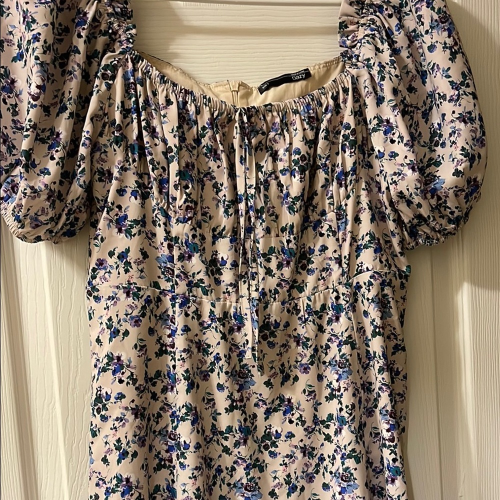 Floral Cream Top with Blue Accents